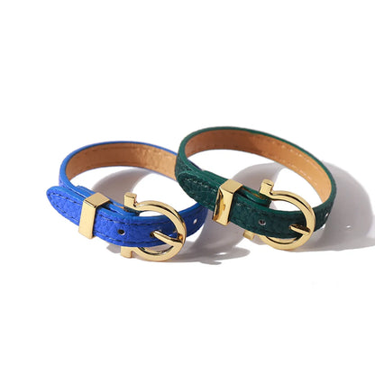 Retro Commute Solid Color Pu Leather Alloy Plating Women'S Bangle