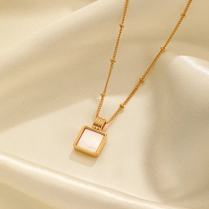 Retro Commute Square Lock Copper Plating Inlay Shell Zircon 18k Gold Plated Pendant Necklace