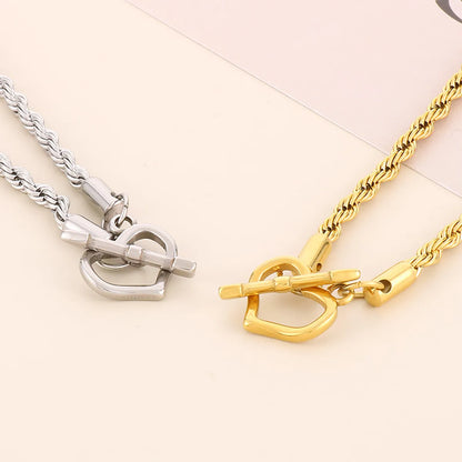 Retro Cool Style Heart Shape Stainless Steel Titanium Steel Plating 18k Gold Plated Pendant Necklace