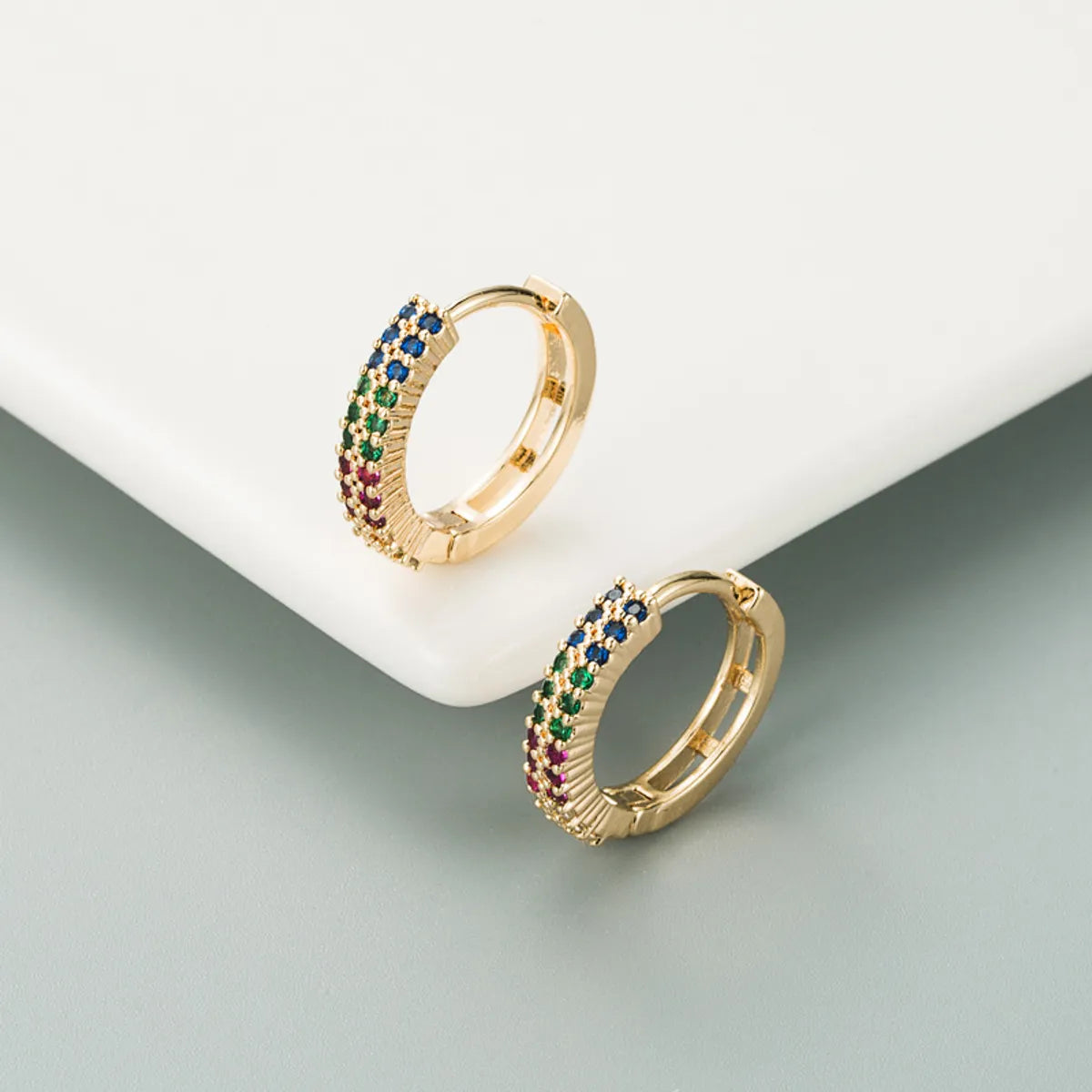 Retro Copper Gold-plated Color Zircon Circle Earrings