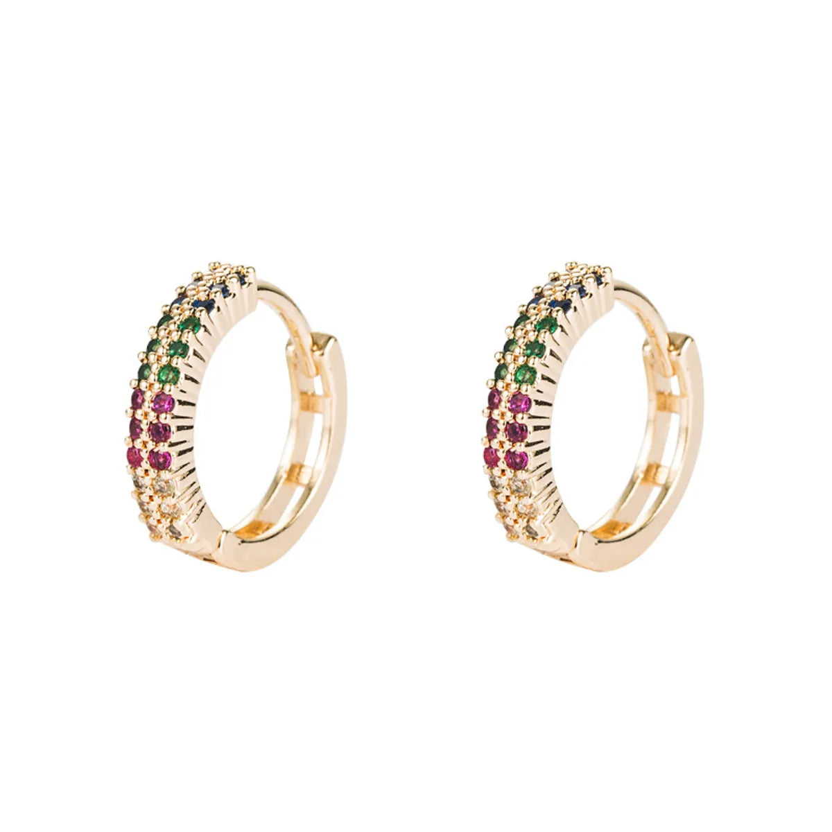 Retro Copper Gold-plated Color Zircon Circle Earrings