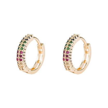 Retro Copper Gold-plated Color Zircon Circle Earrings