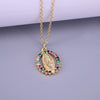 Retro Copper Oval Pendant Necklace With Mixed Gemstone Setting And Electroplated Water Wave Chain Geometric Style Accessory