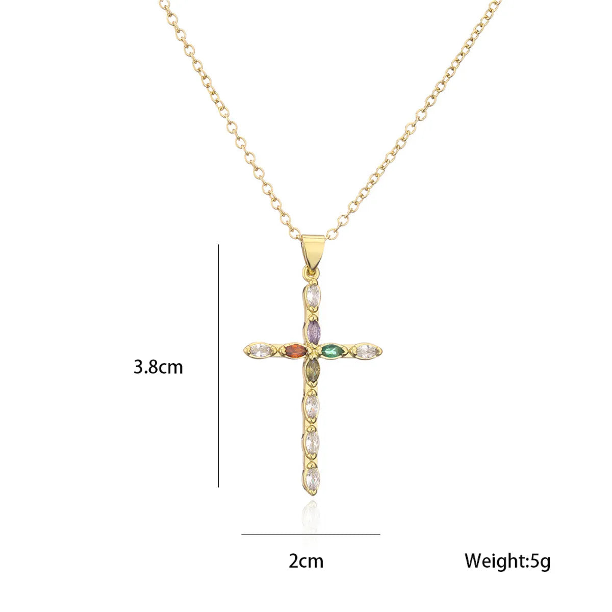 Retro Copper Plated Real Gold Color Zirconium Cross Pendant Necklace Female Religious Jewelry