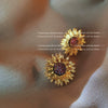 Retro Copper Sunflower Earrings For Women Three Dimensional Floral Design With Electroplated Elegant Light Luxury Texture