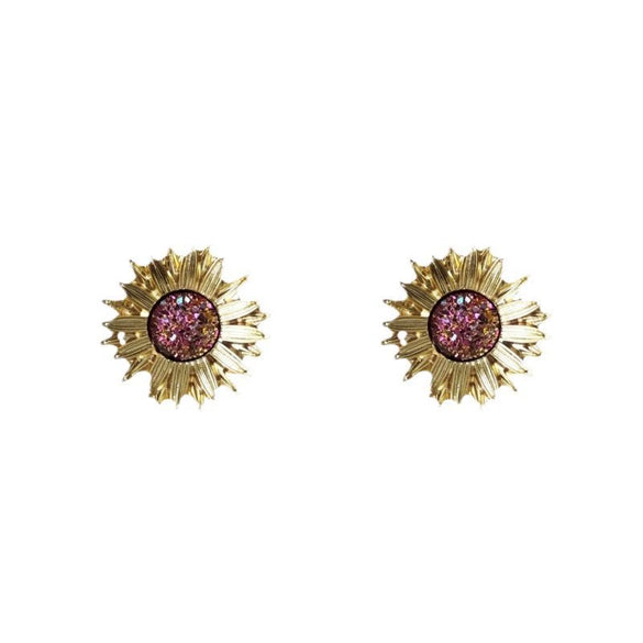 Retro Copper Sunflower Earrings For Women Three Dimensional Floral Design With Electroplated Elegant Light Luxury Texture