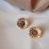 Retro Copper Sunflower Earrings For Women Three Dimensional Floral Design With Electroplated Elegant Light Luxury Texture