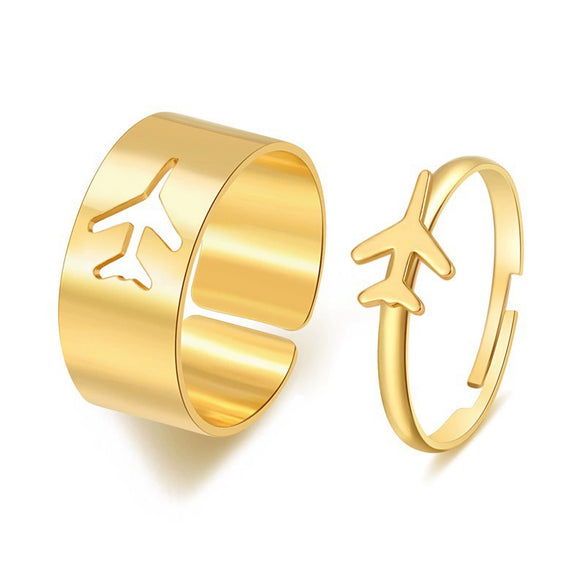 Retro Couple's Ring In Same Style Hollow Airplane Love Ring Opening Adjustable Alloy Jewelry With Geometric Pattern Electroplated For Women