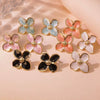 Retro Court Flower Drop Glaze Four Petal Flower Titanium Steel Earrings For Women With Leaf Pattern And Electroplating