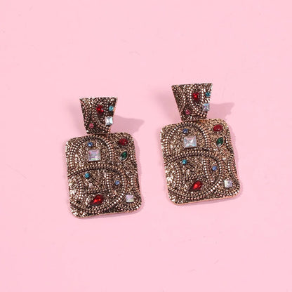 Retro Court Style Geometric Diamond Alloy Earrings Wholesale