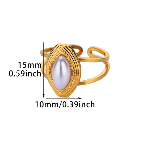 Retro Court Style Imitation Pearl Stainless Steel Love Ring Jewelry With Electroplating