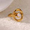 Retro Court Style Imitation Pearl Stainless Steel Love Ring Jewelry With Electroplating