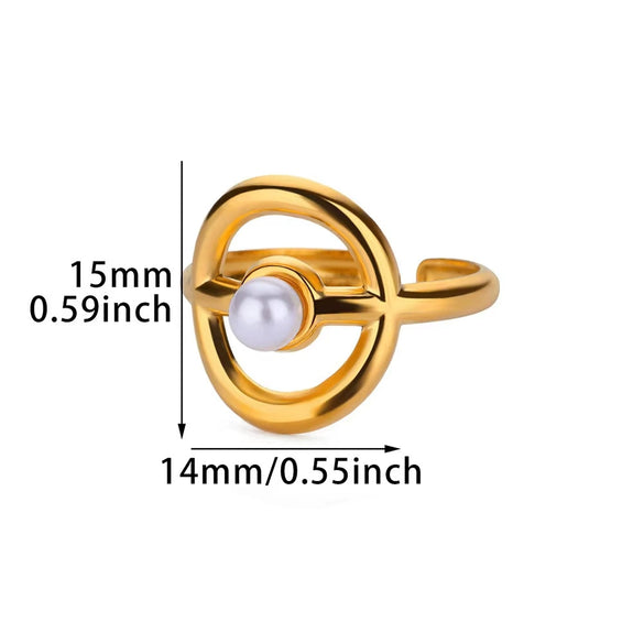 Retro Court Style Imitation Pearl Stainless Steel Love Ring Jewelry With Electroplating