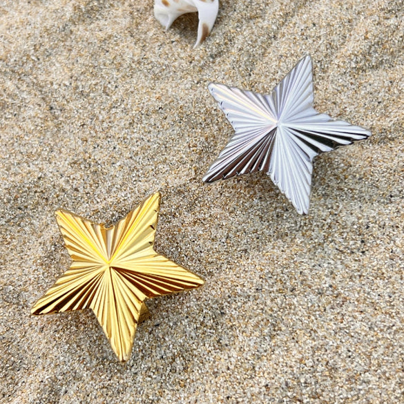 Retro Creative Fivepointed Star And Heart Shape Titanium Steel Goldplated Ring Natural And Geometric Style