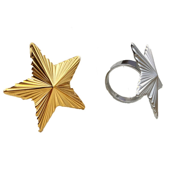 Retro Creative Fivepointed Star And Heart Shape Titanium Steel Goldplated Ring Natural And Geometric Style