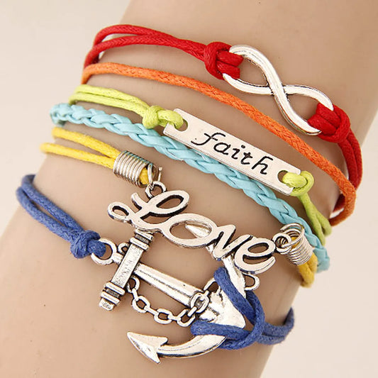 Retro Creative Love Anchor Multi-layer Braided Bracelet