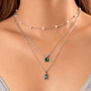 Retro Creative Multi Layer O Chain Necklace With Imitation Grandmother Blue And Green Pearls Micropaved For Women Made Of Alloy