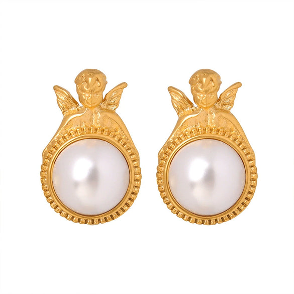 Retro Creative Palace Style Women's Earrings With Inlaid Imitation Pearls And Geometric Design Electroplated