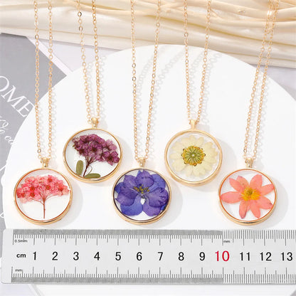 Retro Creative Round Resin Dried Flower Necklace