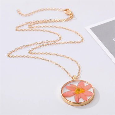 Retro Creative Round Resin Dried Flower Necklace