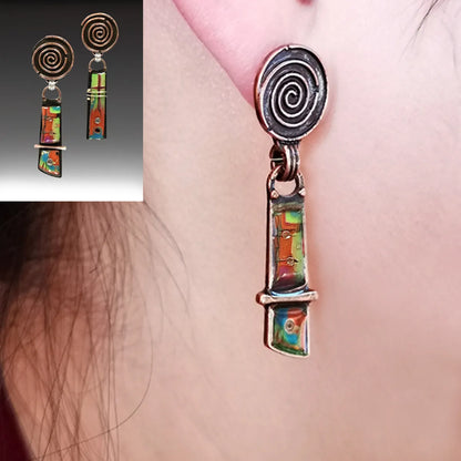 Retro Creative Spiral Colored Glass Earrings Bohemian Personalized Earrings