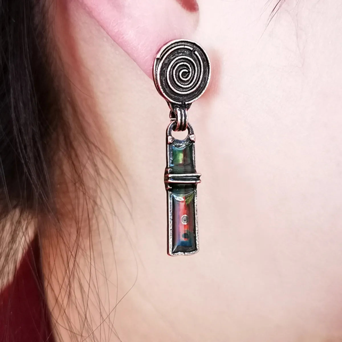 Retro Creative Spiral Colored Glass Earrings Bohemian Personalized Earrings