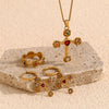 Retro Creative Stainless Steel 18K Gold Plated Geometric Cross Pendant Necklace And Earrings With Electroplating For Women