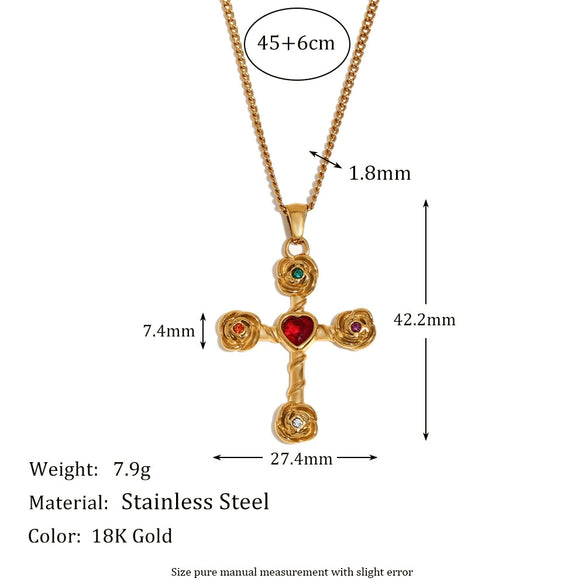 Retro Creative Stainless Steel 18K Gold Plated Geometric Cross Pendant Necklace And Earrings With Electroplating For Women