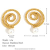 Retro Creative Women's Stainless Steel 18K Gold Plated Twist Circle Pearl Geometric Earrings With Electroplating