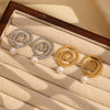 Retro Creative Women's Stainless Steel 18K Gold Plated Twist Circle Pearl Geometric Earrings With Electroplating