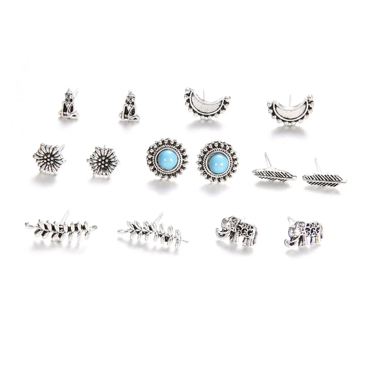 Retro Crescent Turquoise Bohemian 7 Pairs Of Earrings Set