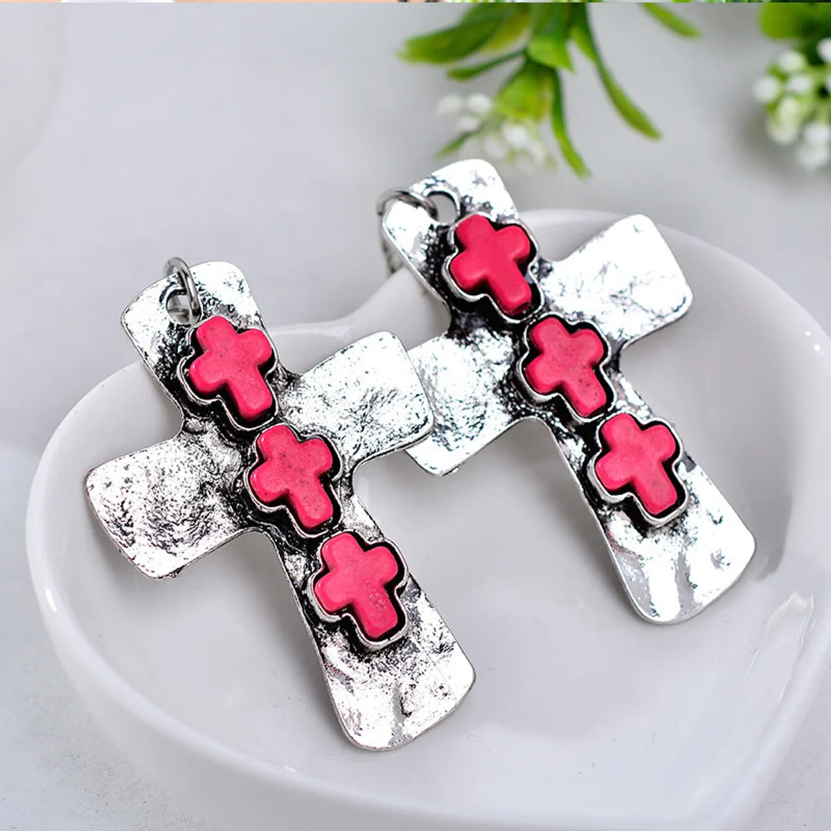 Retro Cross Alloy Inlay Turquoise Women's Earrings 1 Pair