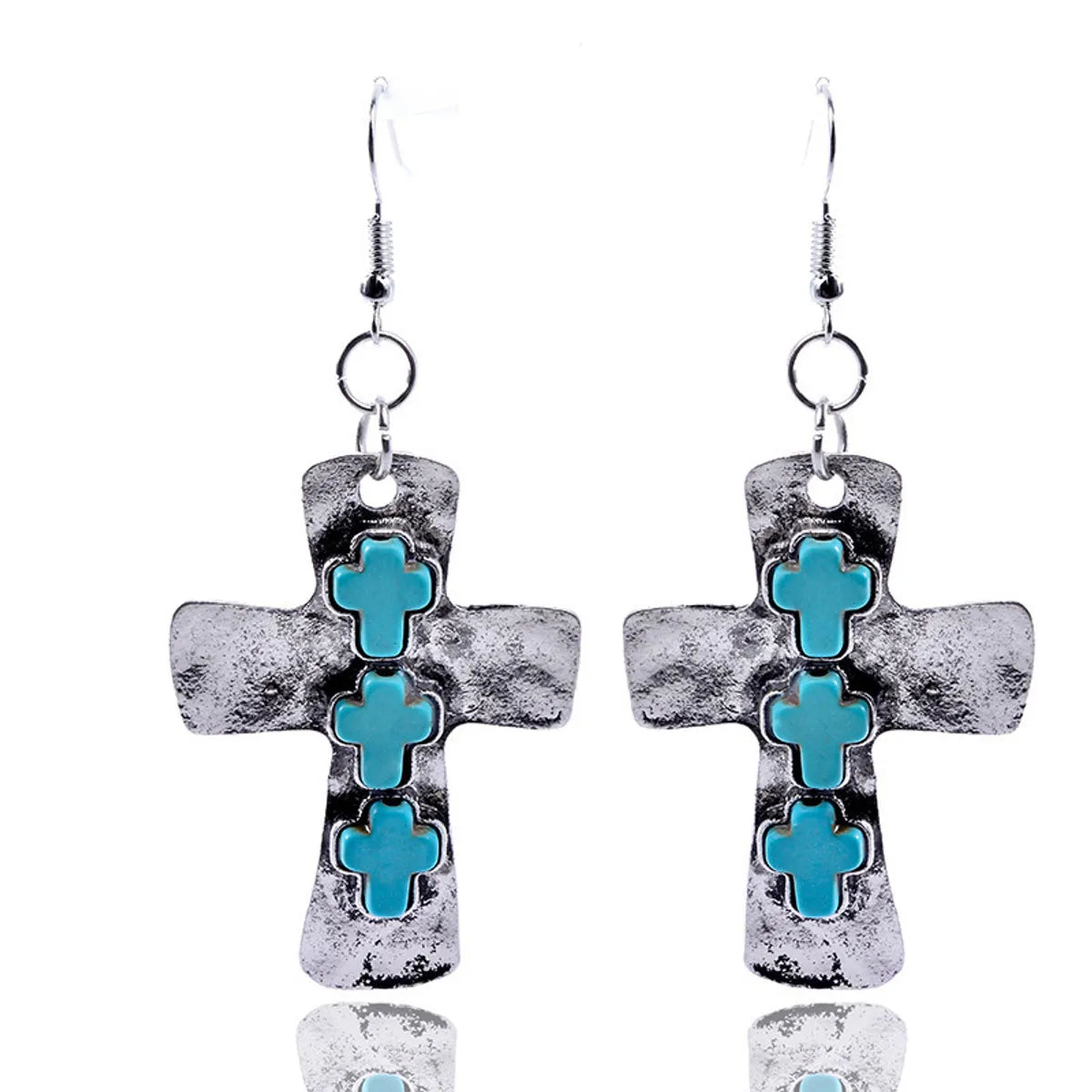 Retro Cross Alloy Inlay Turquoise Women's Earrings 1 Pair