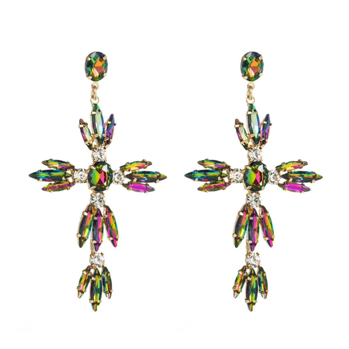 Retro Cross Alloy Rhinestones Glass Women's Drop Earrings 1 Pair