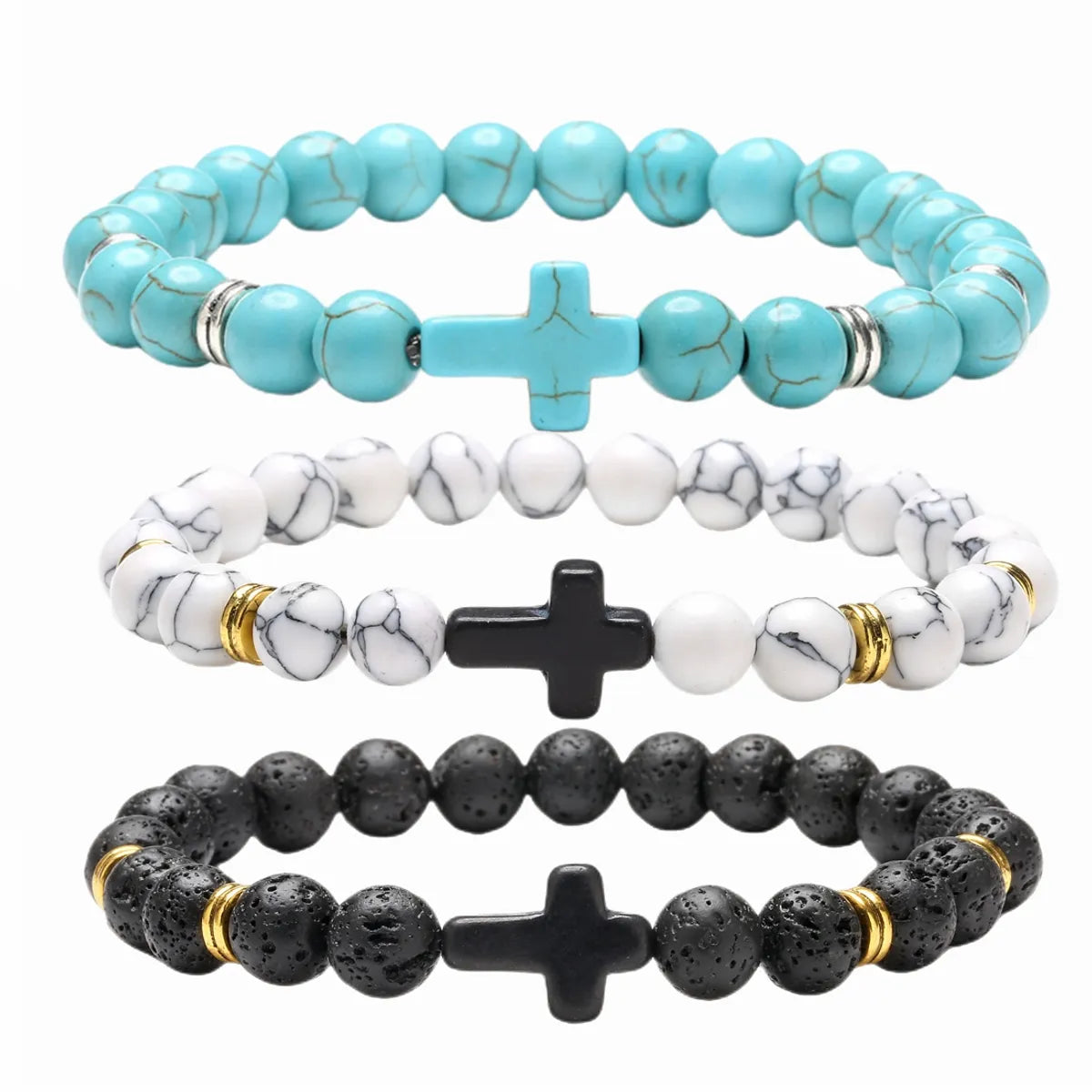 Retro Cross Beaded Natural Stone Bracelets