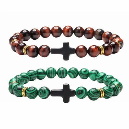 Retro Cross Beaded Natural Stone Bracelets