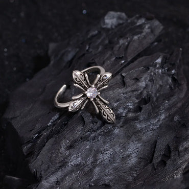 Retro Cross Copper Inlay Zircon Open Rings