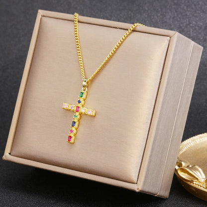 Retro Cross Eye Bow Knot Titanium Steel Plating Zircon Pendant Necklace 1 Piece