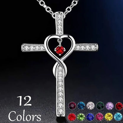 Retro Cross Heart Shape Alloy Inlay Rhinestones Women's Pendant Necklace 1 Piece