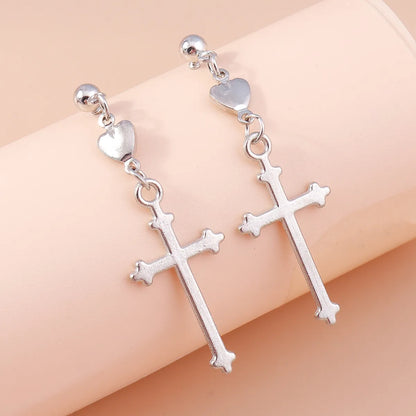 Retro Cross Heart Shape Alloy Women's Drop Earrings 1 Pair