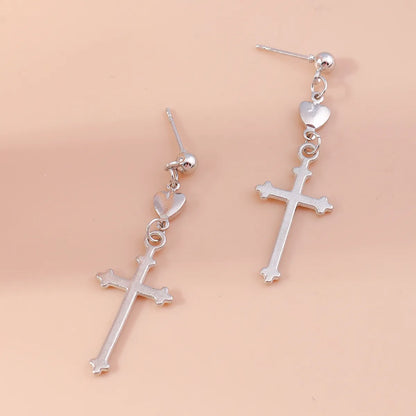 Retro Cross Heart Shape Alloy Women's Drop Earrings 1 Pair