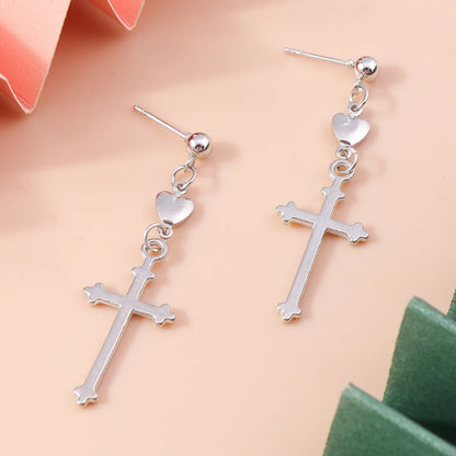 Retro Cross Heart Shape Alloy Women's Drop Earrings 1 Pair