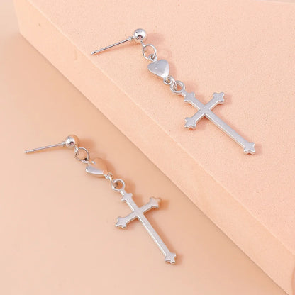 Retro Cross Heart Shape Alloy Women's Drop Earrings 1 Pair