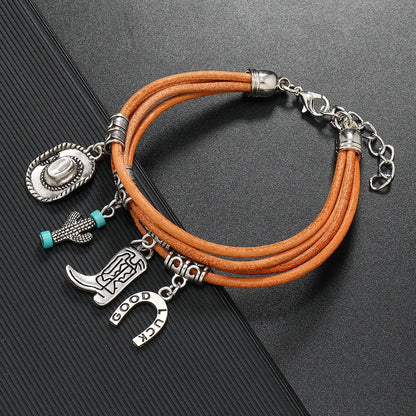 Retro Cross Leaf Notes Pu Leather Alloy Plating Unisex Bracelets