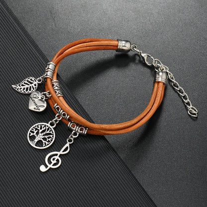 Retro Cross Leaf Notes Pu Leather Alloy Plating Unisex Bracelets