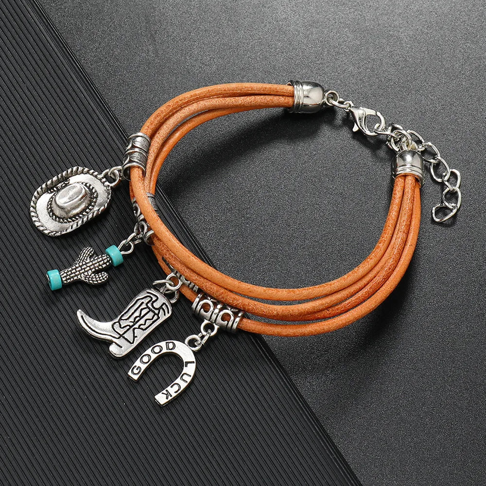 Retro Cross Leaf Notes Pu Leather Alloy Plating Unisex Bracelets