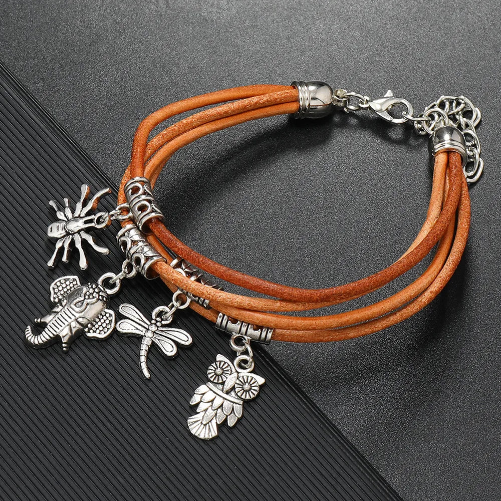 Retro Cross Leaf Notes Pu Leather Alloy Plating Unisex Bracelets