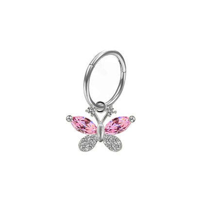 Retro Cross Letter Butterfly Stainless Steel Steel Copper Plating Hollow Out Inlay Zircon White Gold Plated Gold Plated Nose Ring