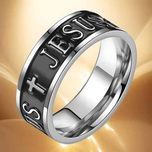 Retro Cross Letter Titanium Steel Plating Men'S Rings