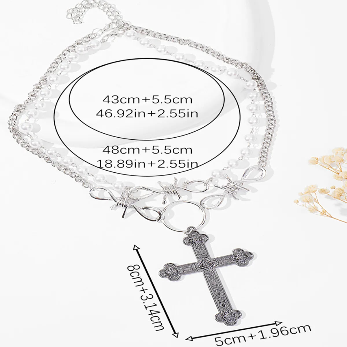 Retro Cross Metal Inlay Artificial Pearls Women'S Double Layer Necklaces